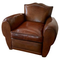 A Fabulous French Leather Club Chair, Havana Moustache Model, Circa 1930's