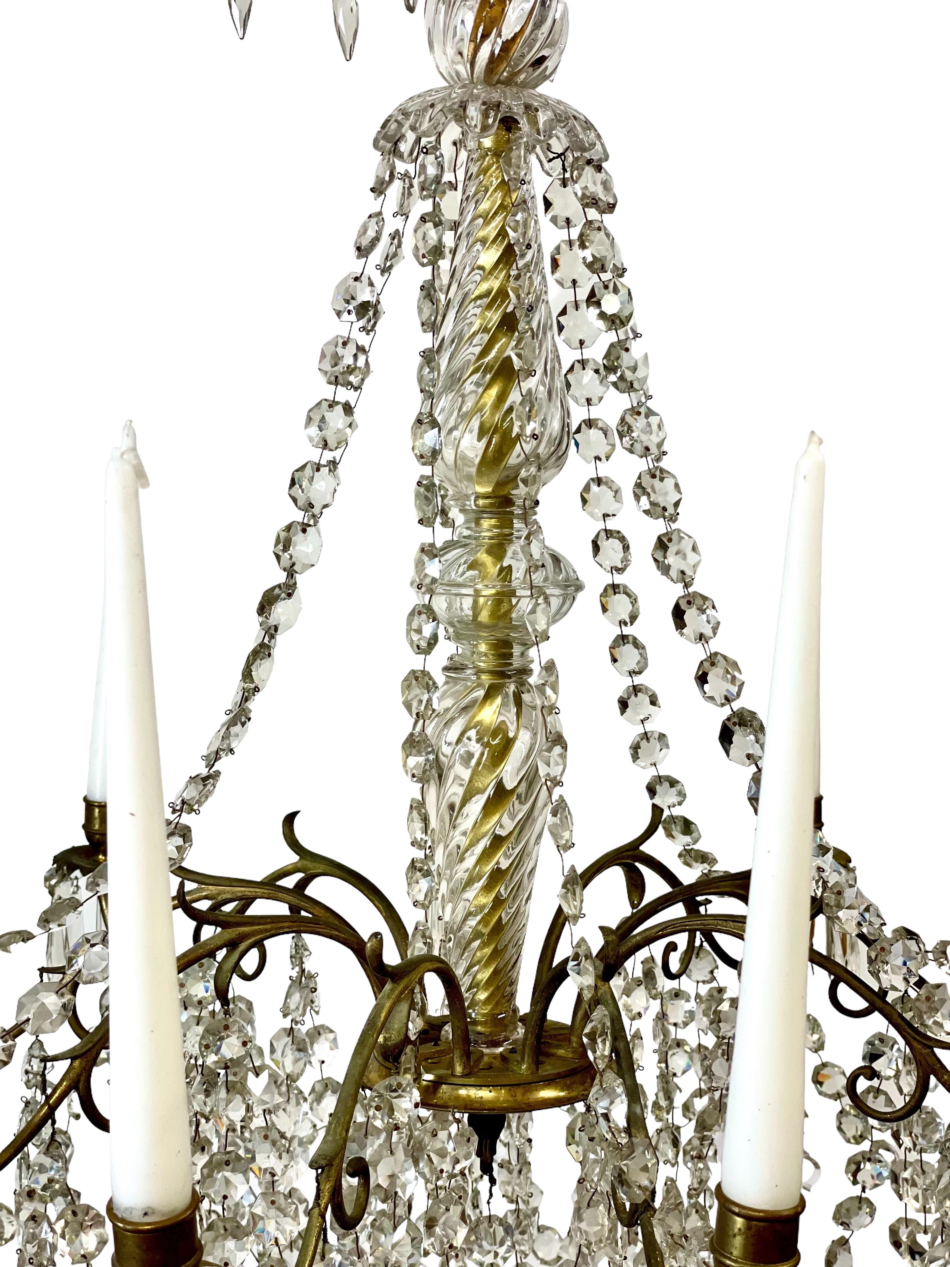 Brass 19th Century French Louis XV Crystal Chandelier  For Sale