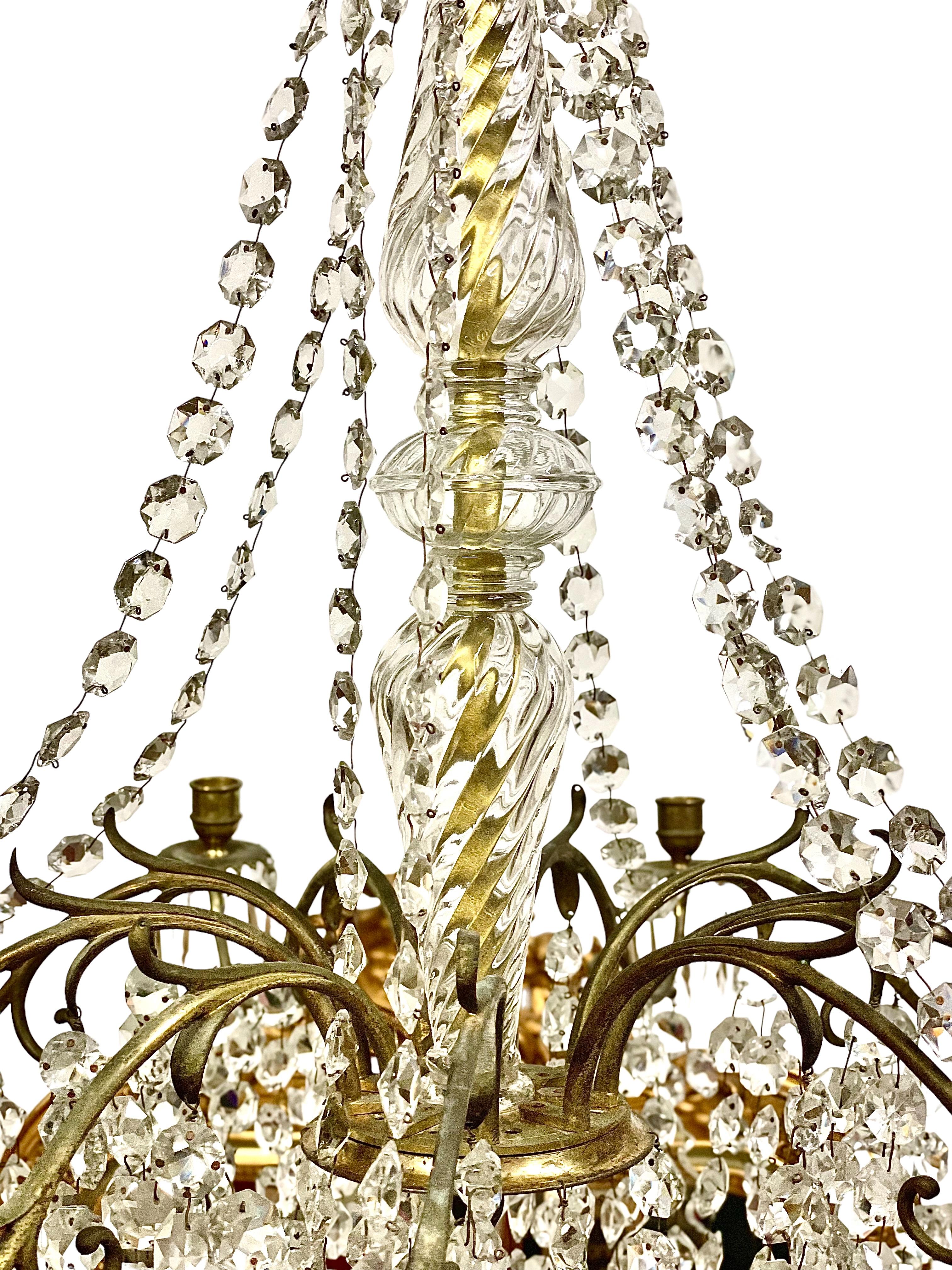 Laiton Lustre en cristal Louis XV du 19ème siècle  en vente