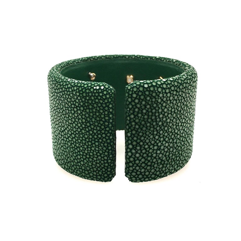 Fabulous Green Shagreen, Gold and Diamond Cuff Bracelet at 1stDibs