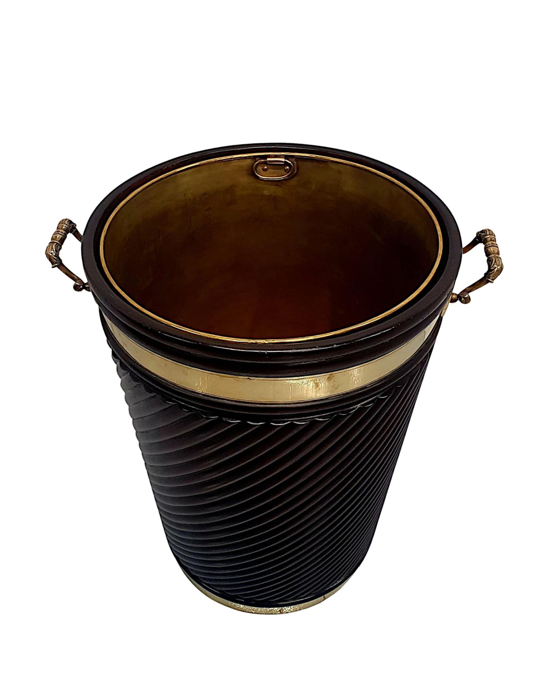 Contemporary A Fabulous Hand Carved Irish Design Large Size Peat Bucket For Sale