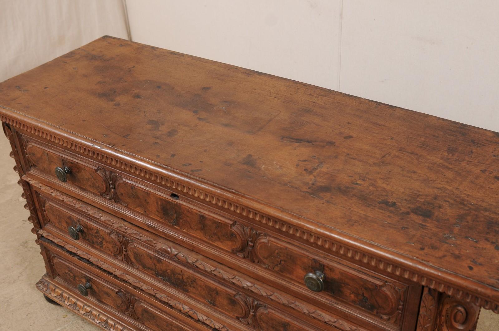 Fabulous Italian Early 18th C. Walnut Chest of Drawers Beautifully Carved In Good Condition In Atlanta, GA