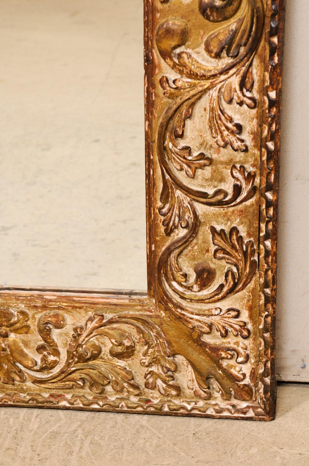 Fabulous Italian Period Baroque Tall Mirror W/Thick Leaf-Carved Frame For Sale 3