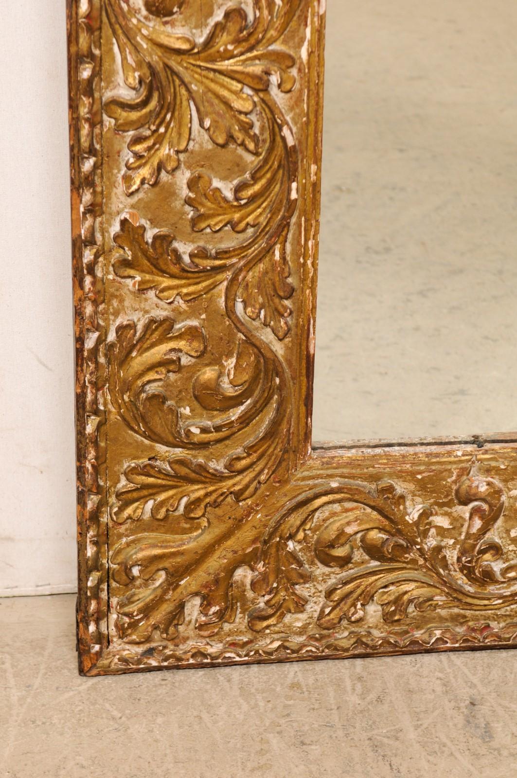 Fabulous Italian Period Baroque Tall Mirror W/Thick Leaf-Carved Frame For Sale 4