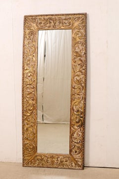 Fabulous Italian Period Baroque Tall Mirror W/Thick Leaf-Carved Frame