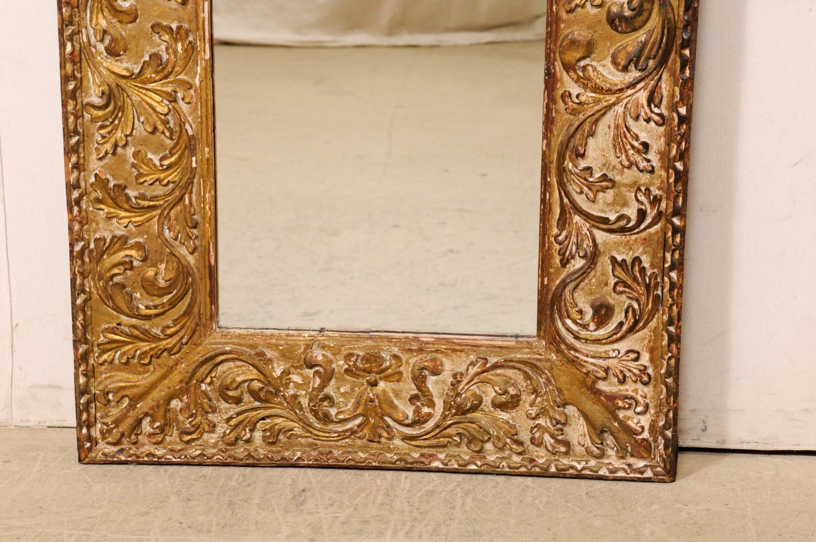 Fabulous Italian Period Baroque Tall Mirror W/Thick Leaf-Carved Frame In Good Condition For Sale In Atlanta, GA