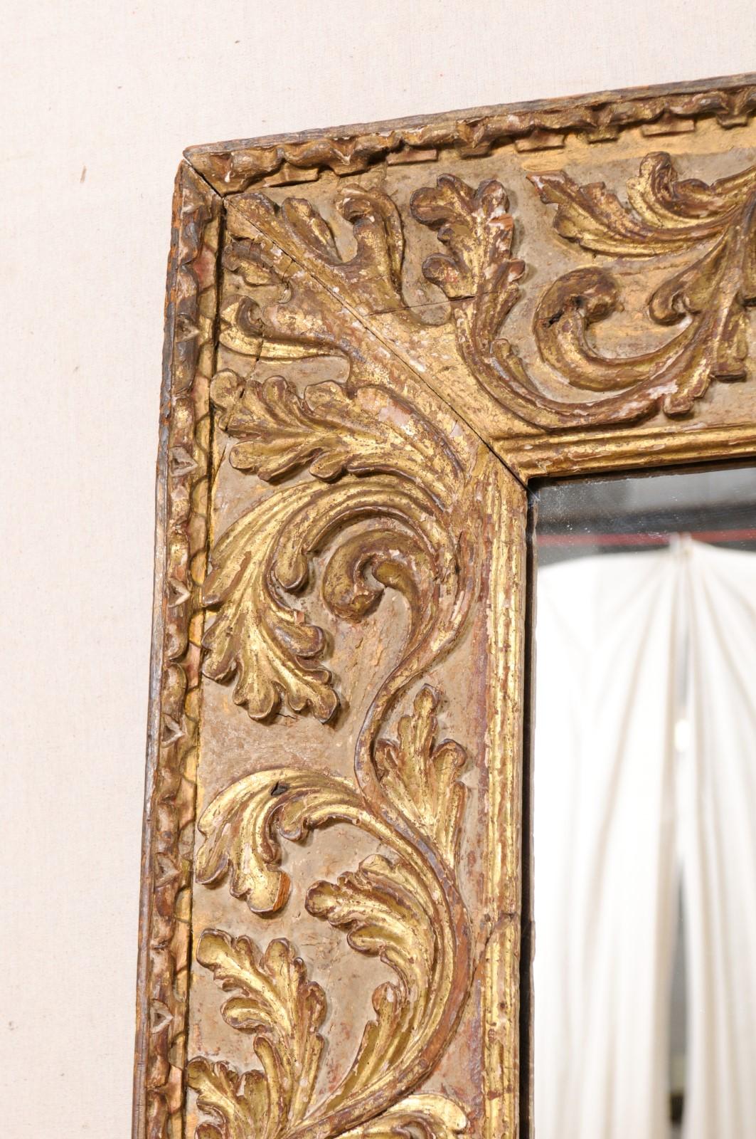 Fabulous Italian Period Baroque Tall Mirror W/Thick Leaf-Carved Frame For Sale 1