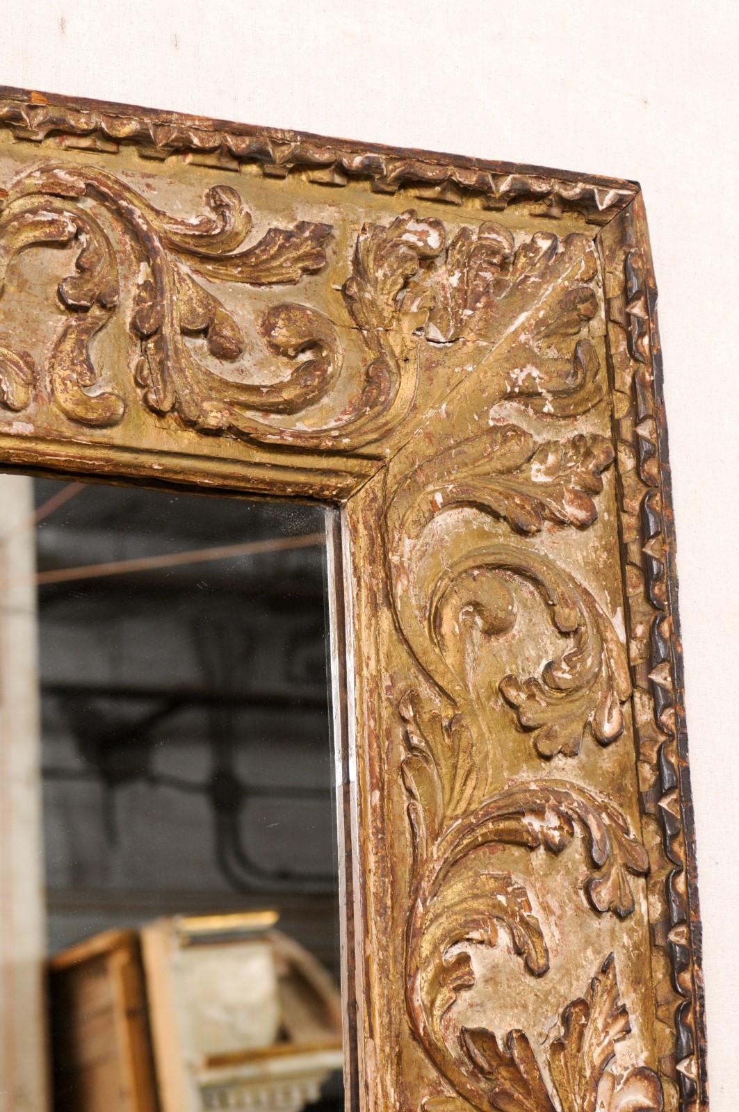 Fabulous Italian Period Baroque Tall Mirror W/Thick Leaf-Carved Frame For Sale 2