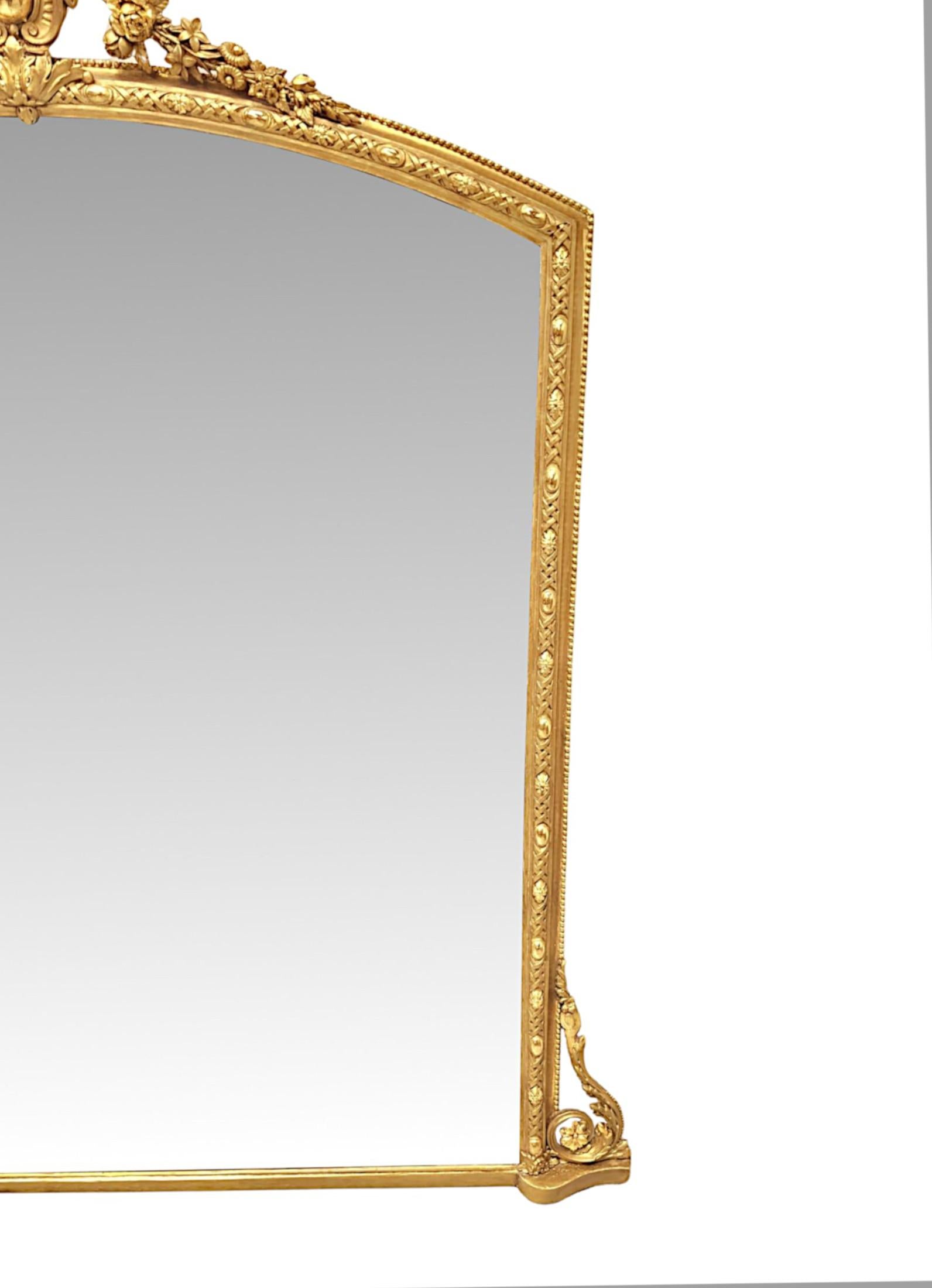 Anglais Fabuleux grand miroir de trumeau en bois doré du 19ème siècle avec cartouche central en vente
