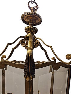 A Fabulous Large 20th Century Brass Lantern with Bevelled Glass
