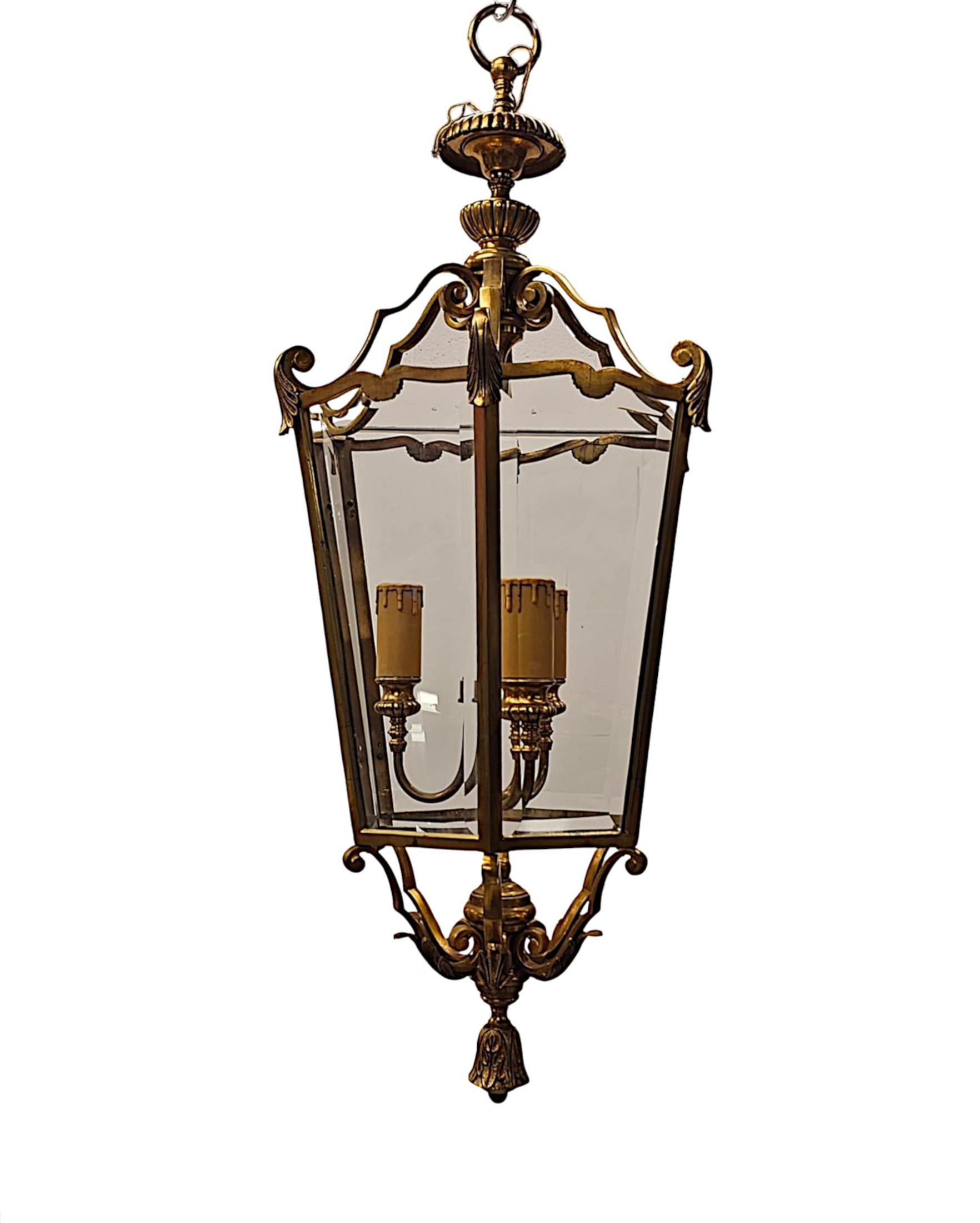 A Fabulous Large 20th Century Brass Lantern with Bevelled Glass