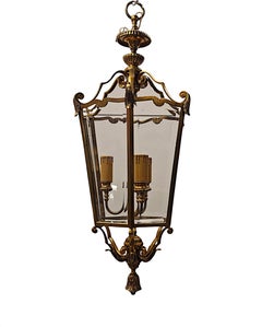 A Fabulous Large 20th Century Brass Lantern with Bevelled Glass