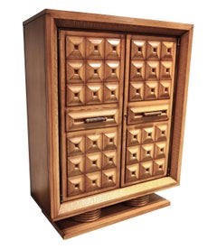 Fabulous Large Art Deco Oak Bar Cabinet by Charles Dudouyt with Glass Shelves