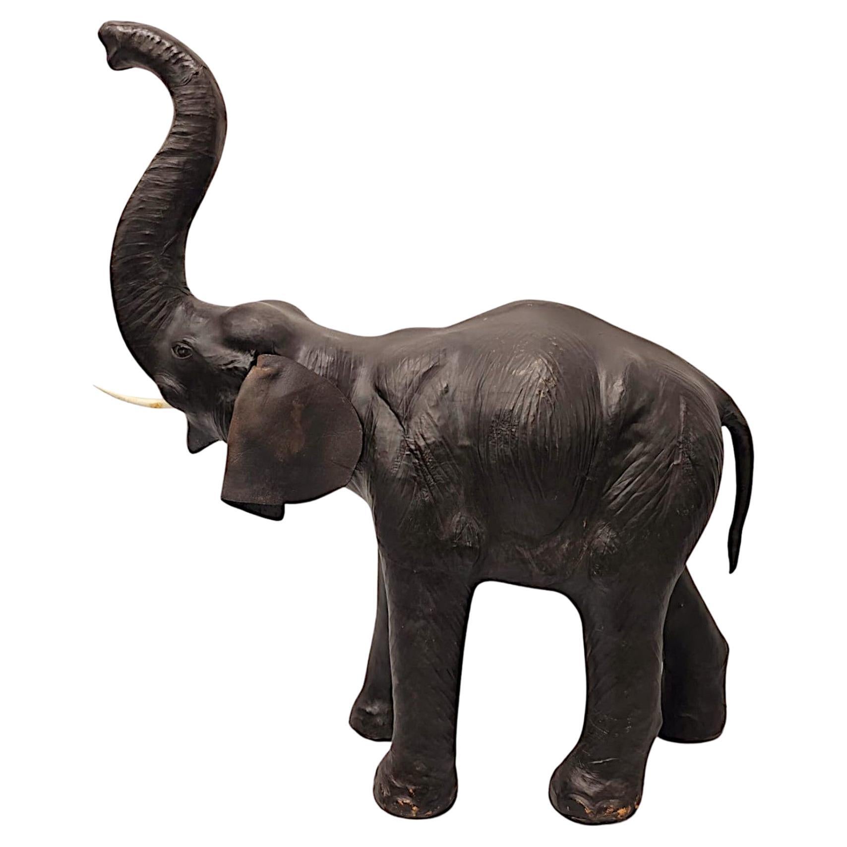 A Fabulous Large Size 20th Century Leather Elephant Sculpture For Sale