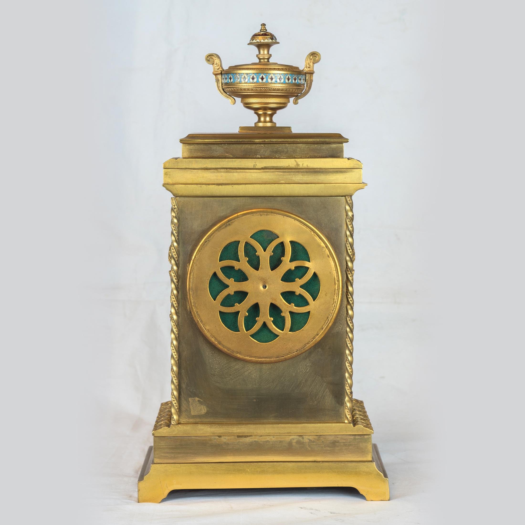 Fabulous Late 19th Century French Champleve Enamel and Gilt-Bronze Mantel Clock For Sale 1