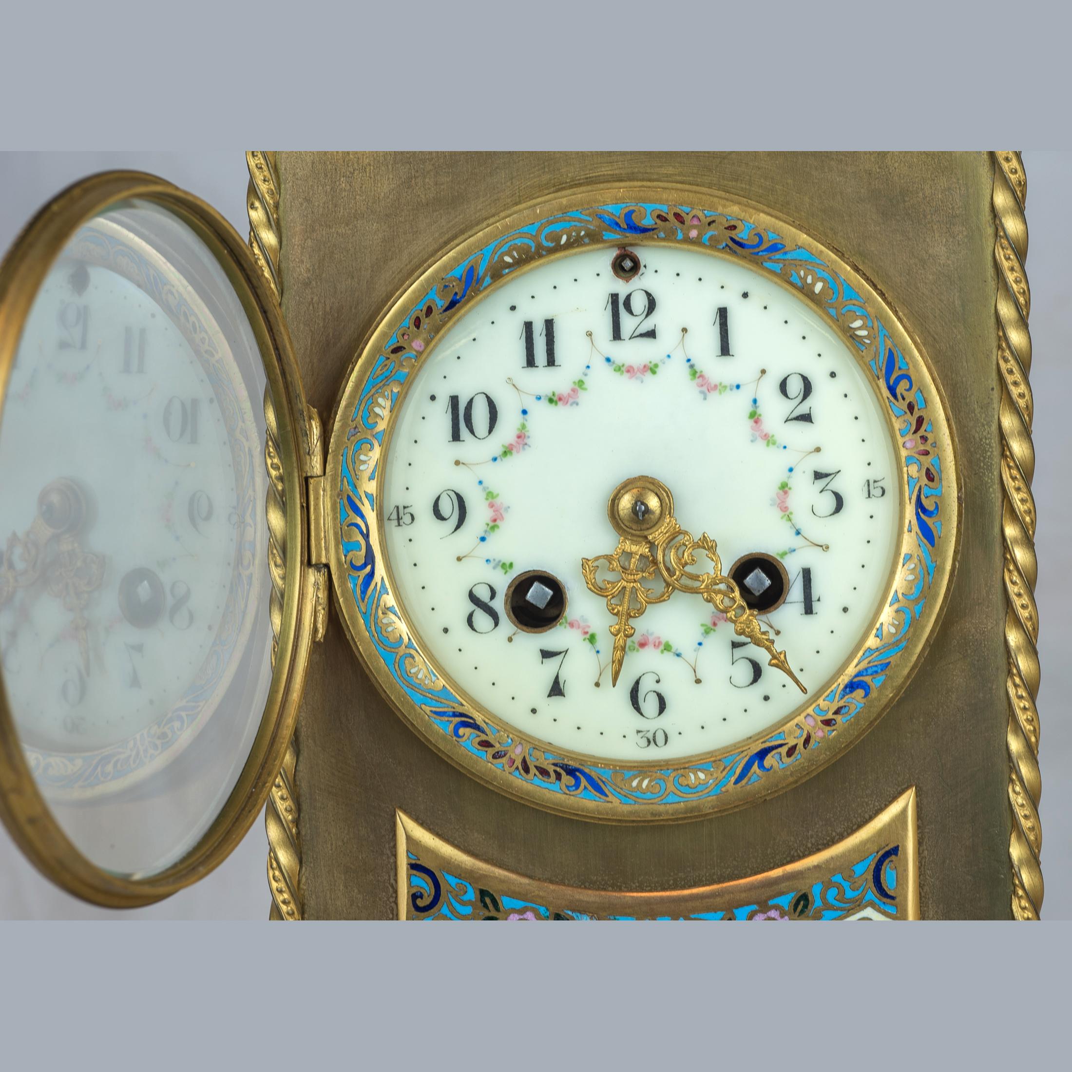 Fabulous Late 19th Century French Champleve Enamel and Gilt-Bronze Mantel Clock For Sale 3