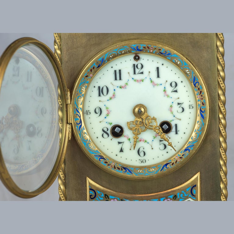 Fabulous Late 19th Century French Champleve Enamel and Gilt-Bronze Mantel Clock 3