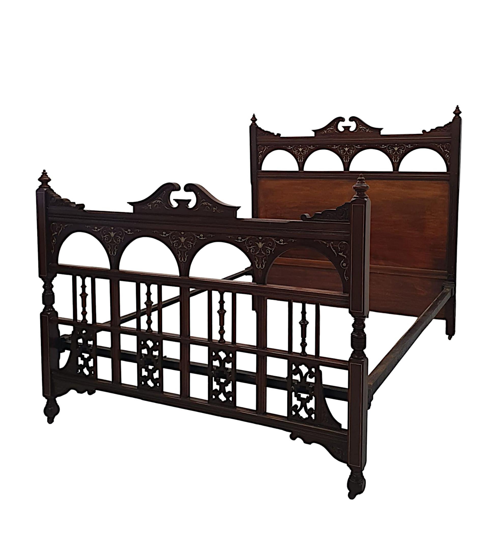 English Fabulous Late 19th Century Inlaid Bed For Sale