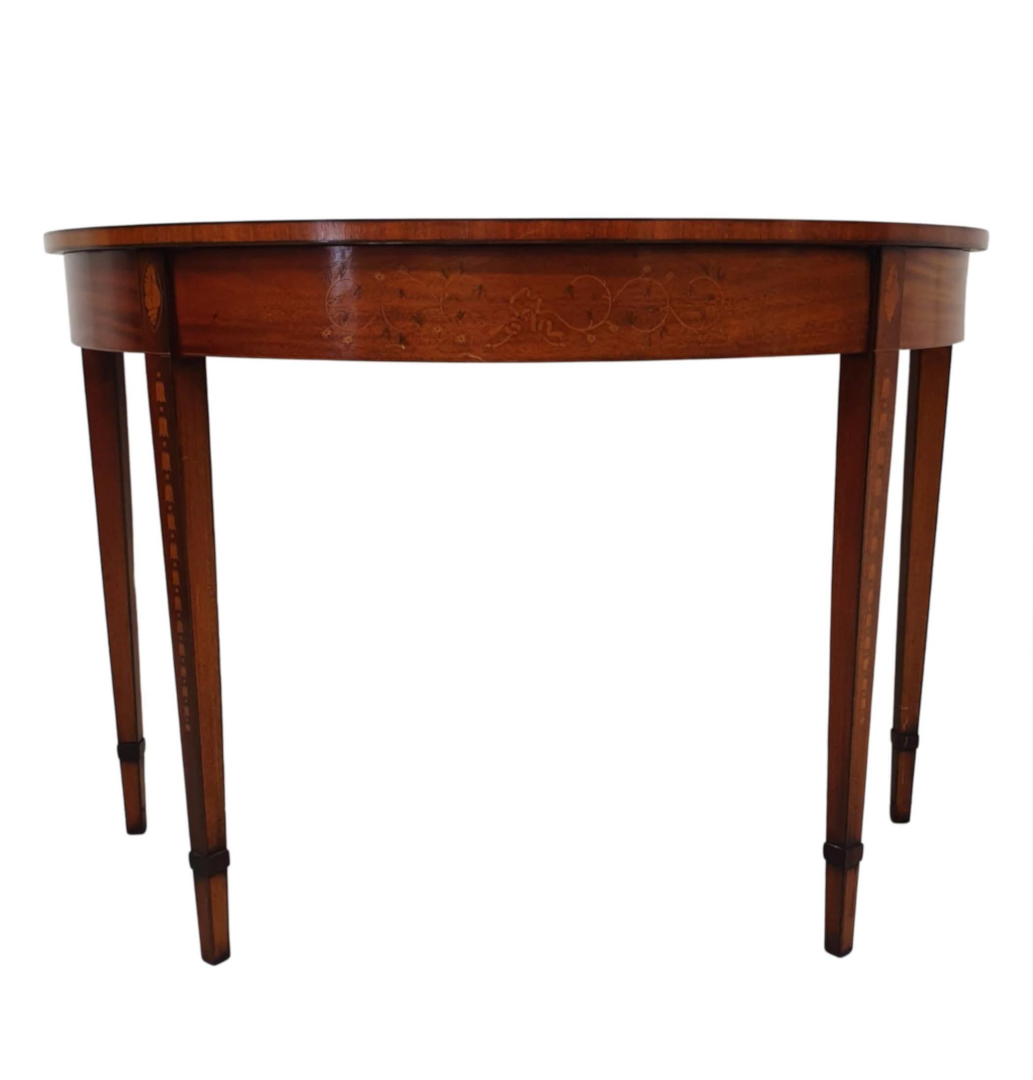 English Fabulous Mid-20th Century Inlaid Demi Lune Table For Sale