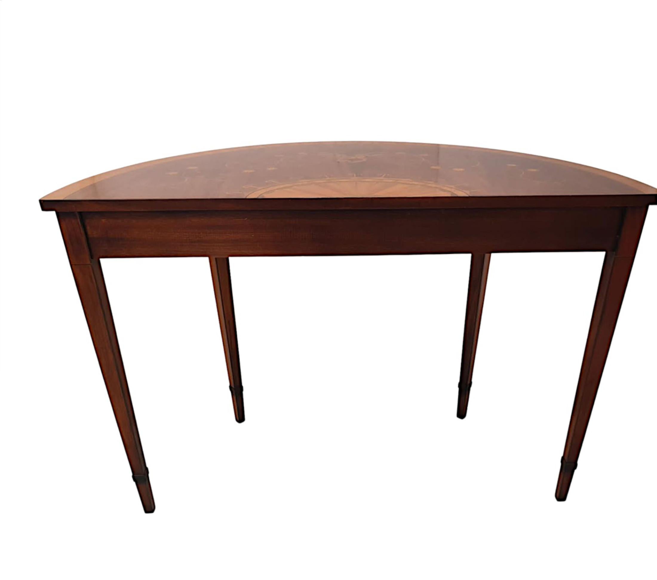Mahogany Fabulous Mid-20th Century Inlaid Demi Lune Table For Sale