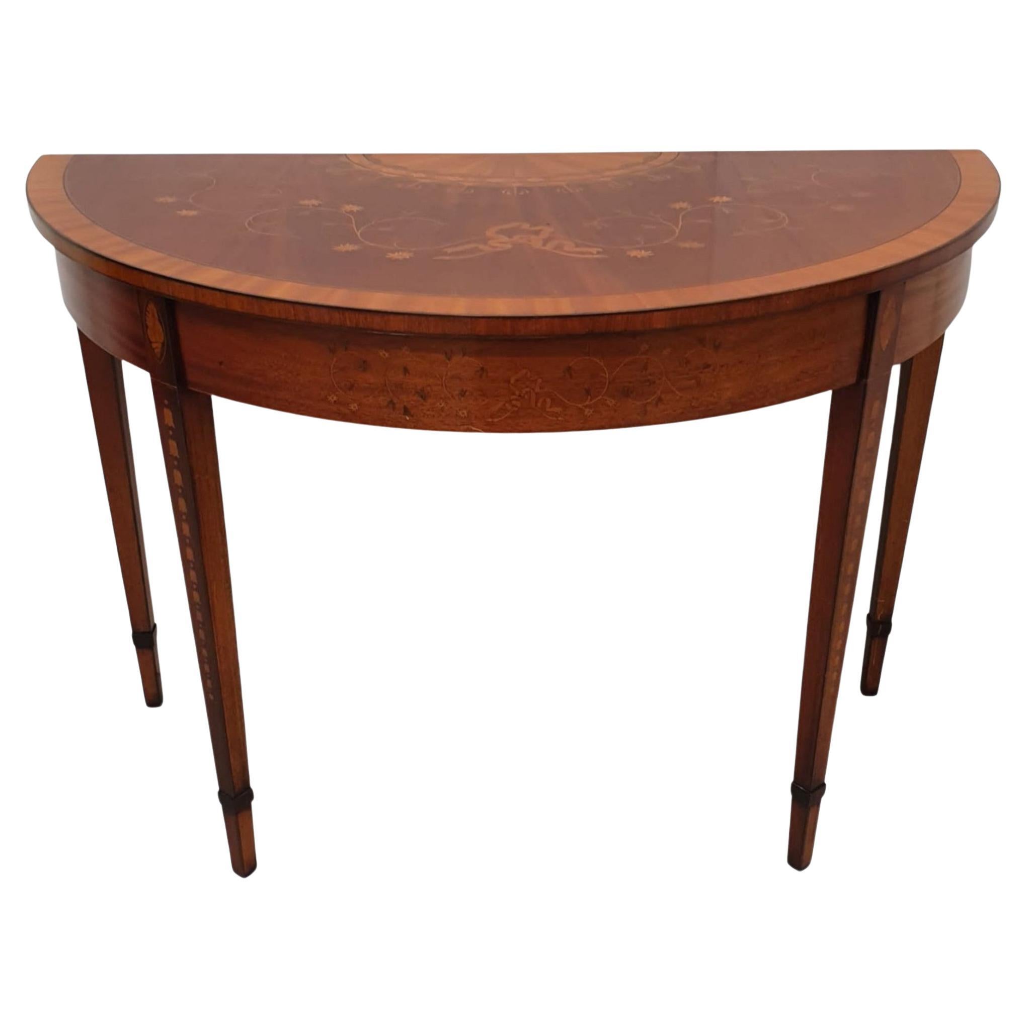 Fabulous Mid-20th Century Inlaid Demi Lune Table