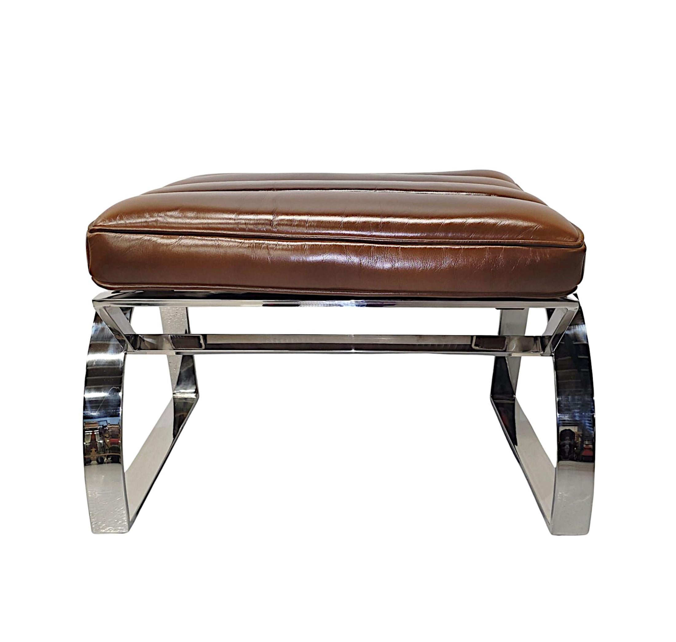 French A Fabulous Mid Century Design Chrome and Leather Stool For Sale