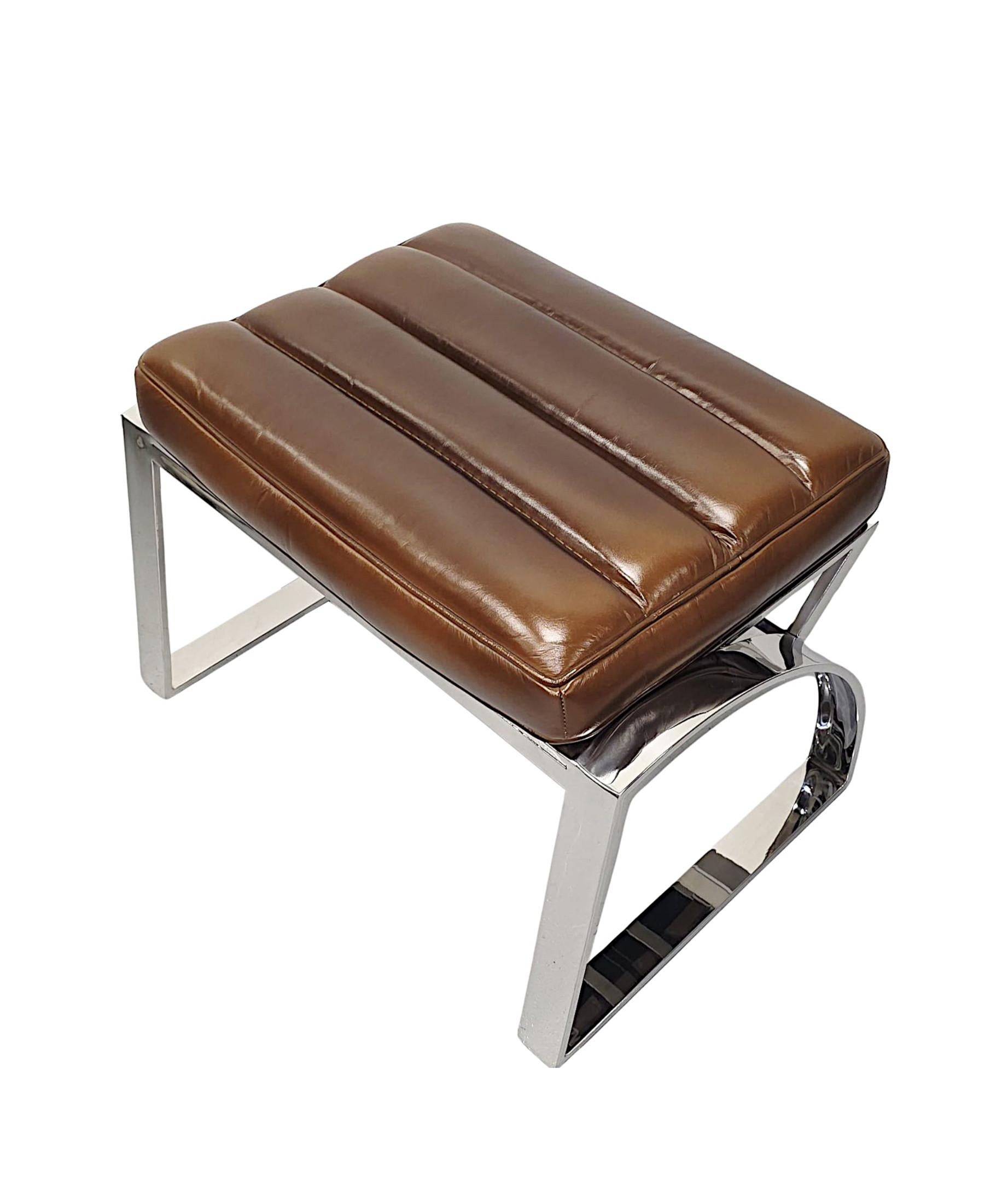 A Fabulous Mid Century Design Chrome and Leather Stool In New Condition For Sale In Dublin, IE