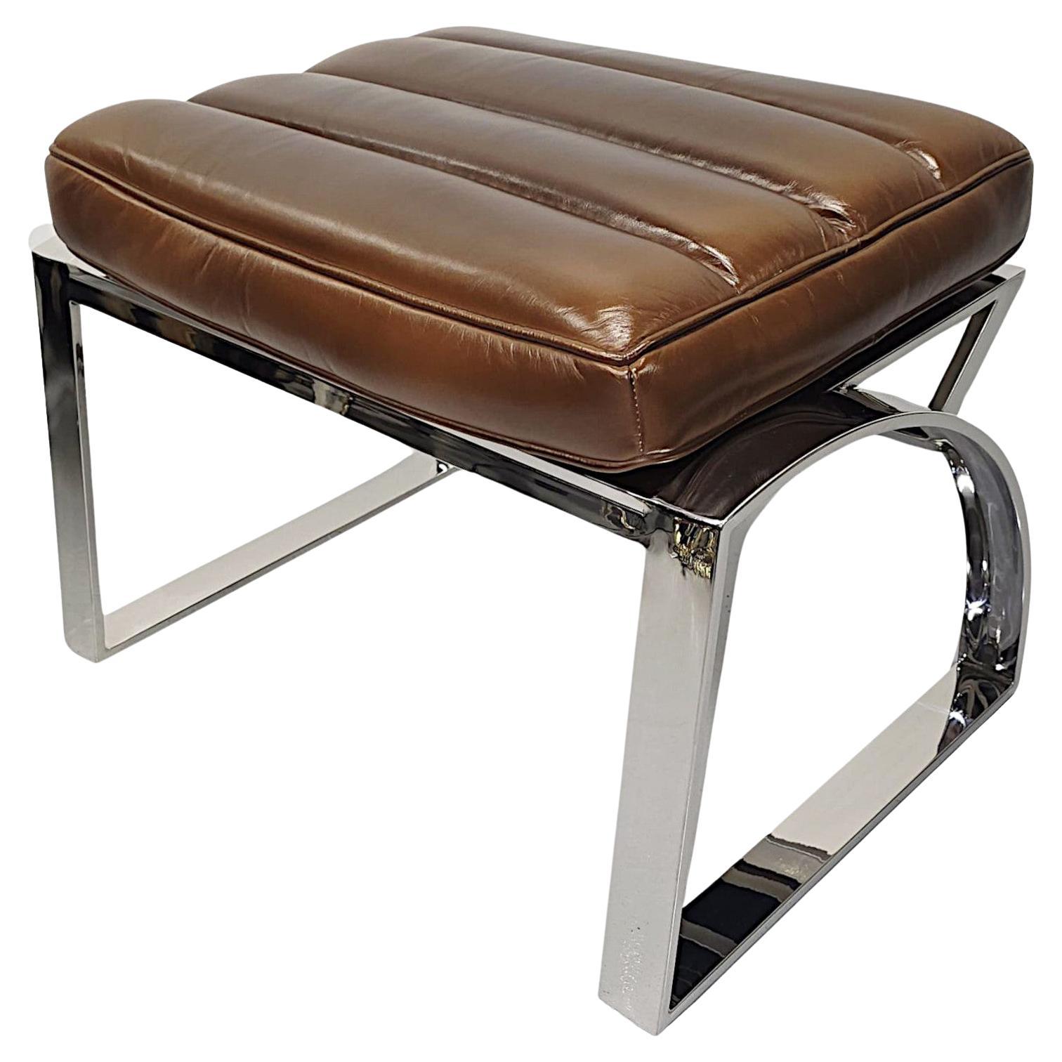 A Fabulous Mid Century Design Chrome and Leather Stool