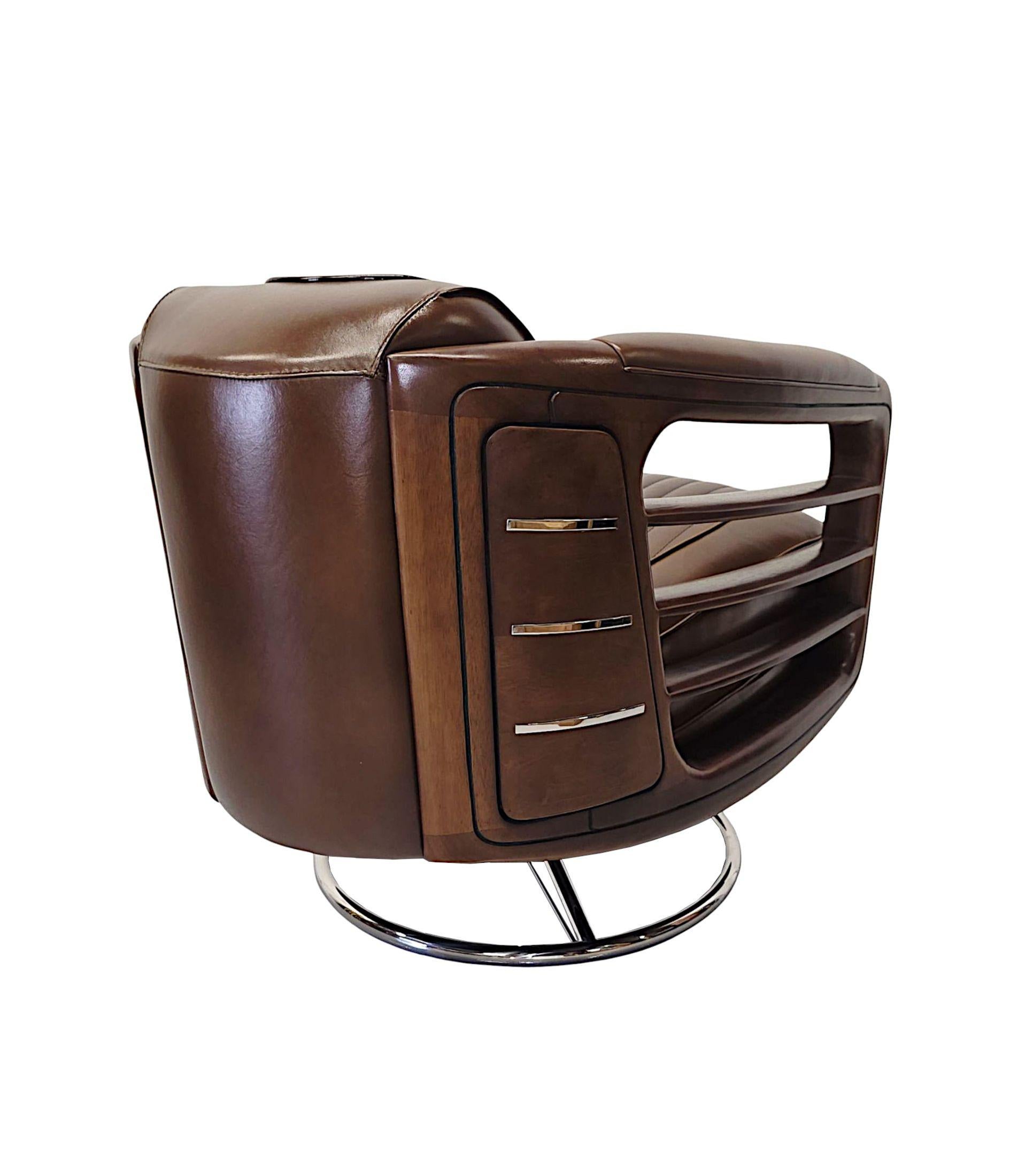 A Fabulous Mid Century Design Handmade Walnut and Chrome Revolving Armchair In New Condition For Sale In Dublin, IE