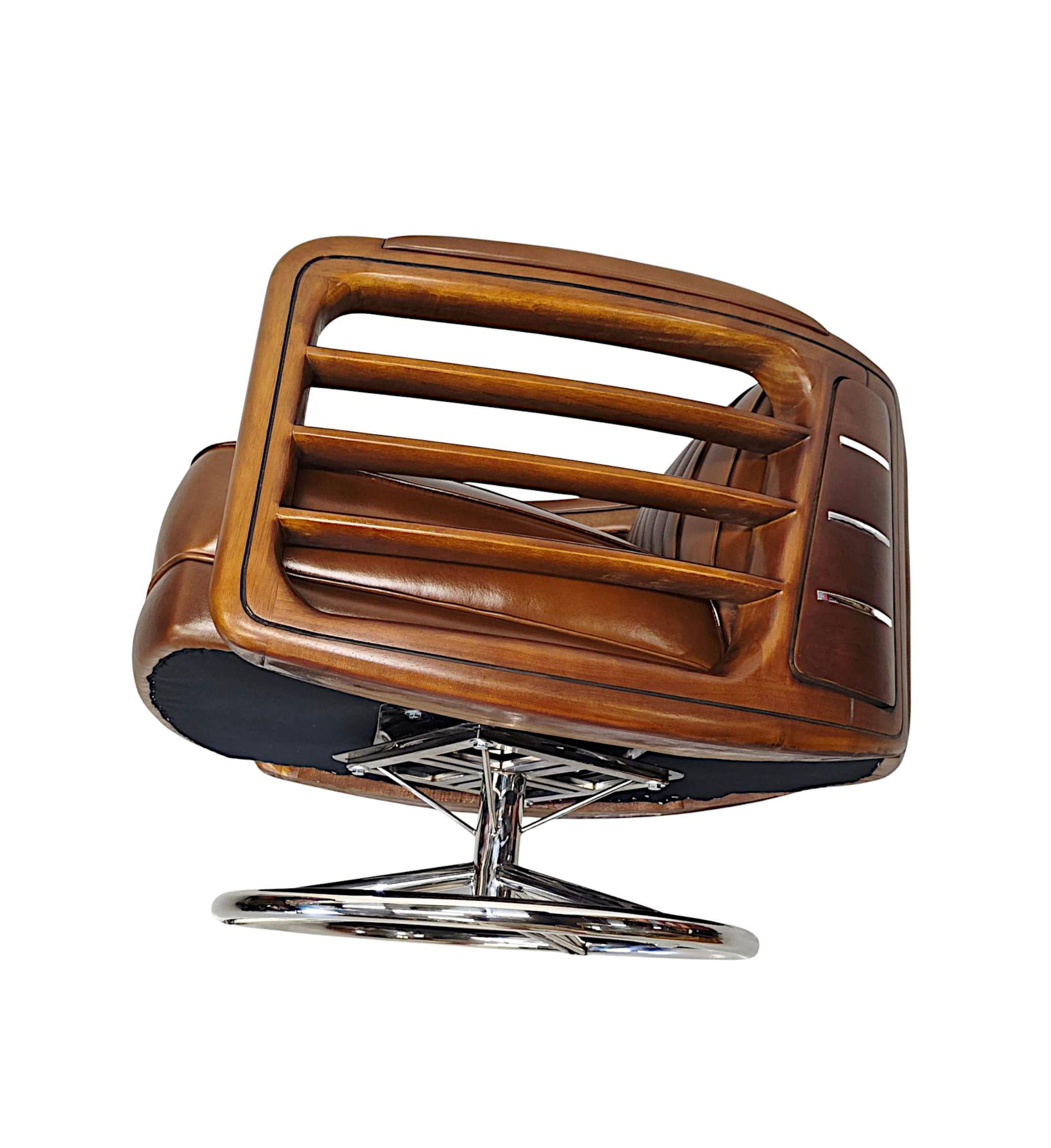Contemporary A Fabulous Mid Century Design Handmade Walnut and Chrome Revolving Armchair For Sale