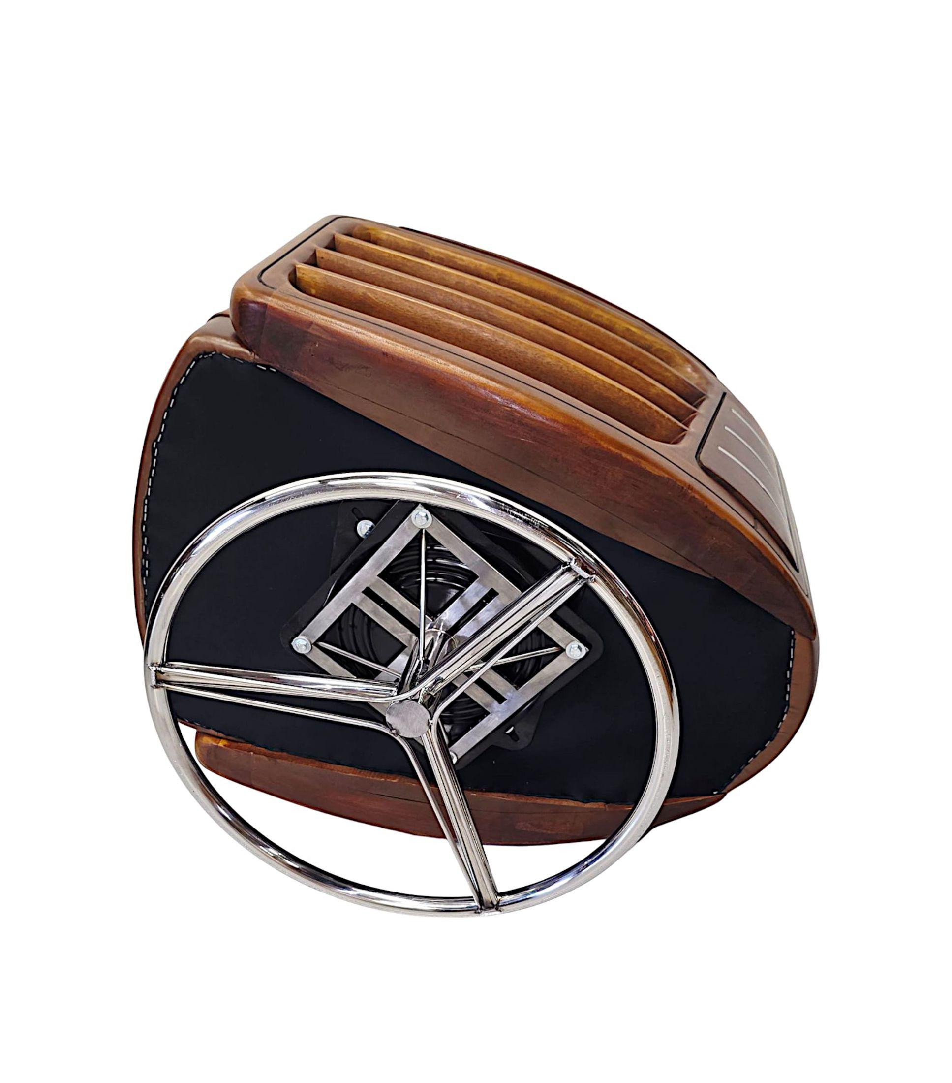 Leather A Fabulous Mid Century Design Handmade Walnut and Chrome Revolving Armchair For Sale