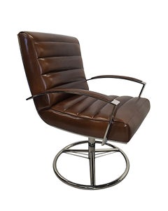 Fabuleuse chaise de bureau tournante en cuir et chrome de style milieu de siècle