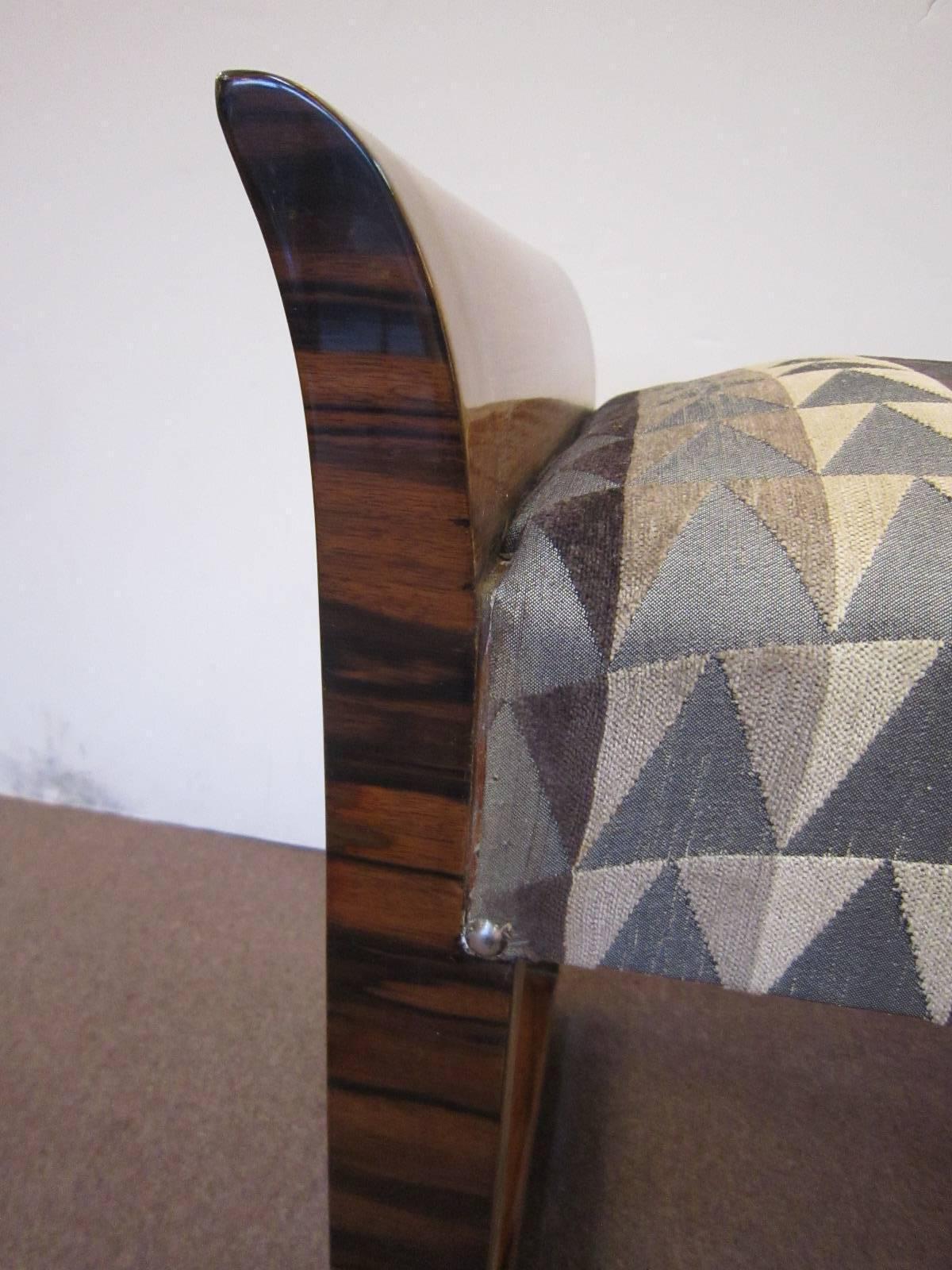 French Fabulous Modernist Cubist Design, Macassar Ebony Upholstered Bench