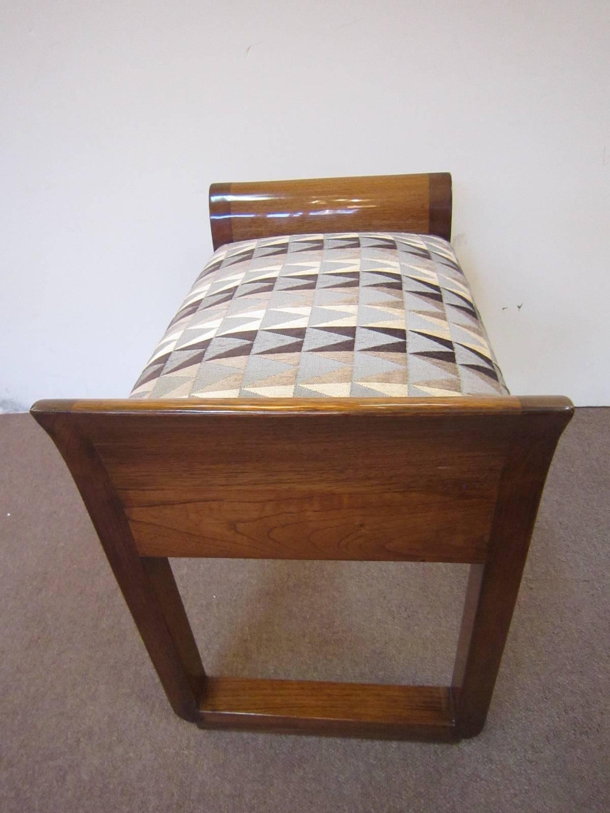 Fabulous Modernist Cubist Design, Macassar Ebony Upholstered Bench In Good Condition In New York City, NY