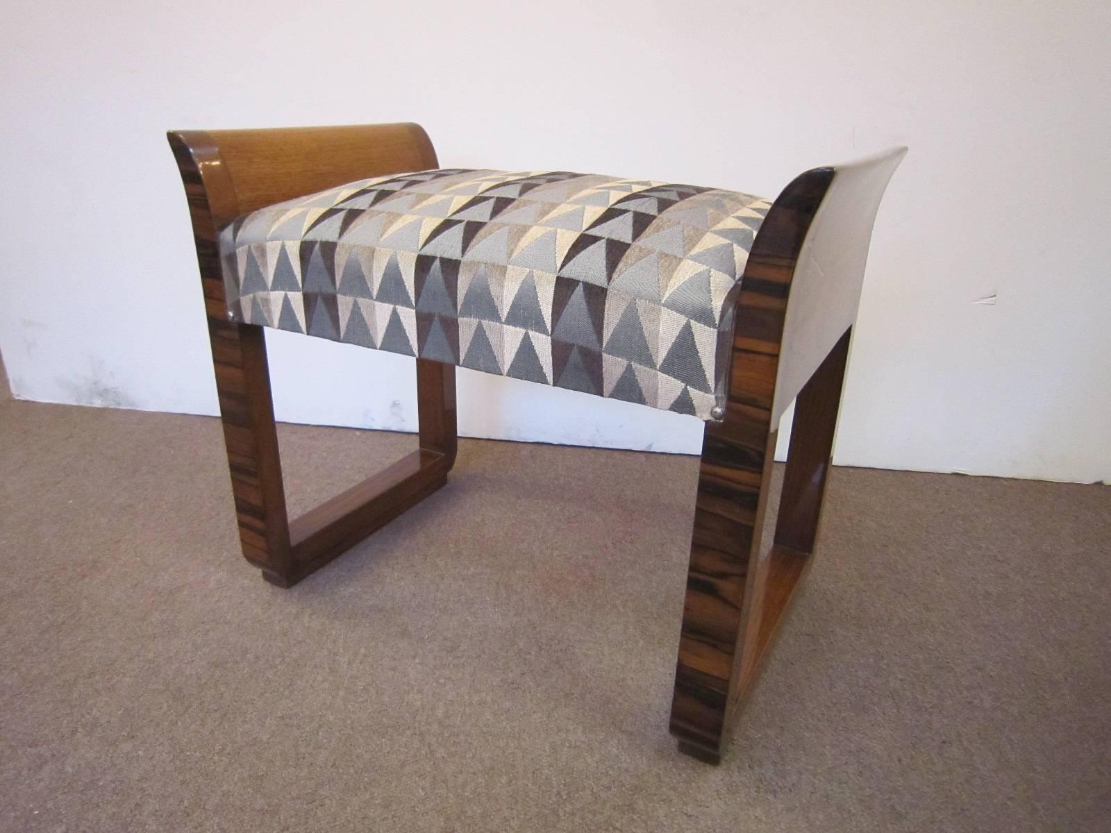 Fabulous Modernist Cubist Design, Macassar Ebony Upholstered Bench 1