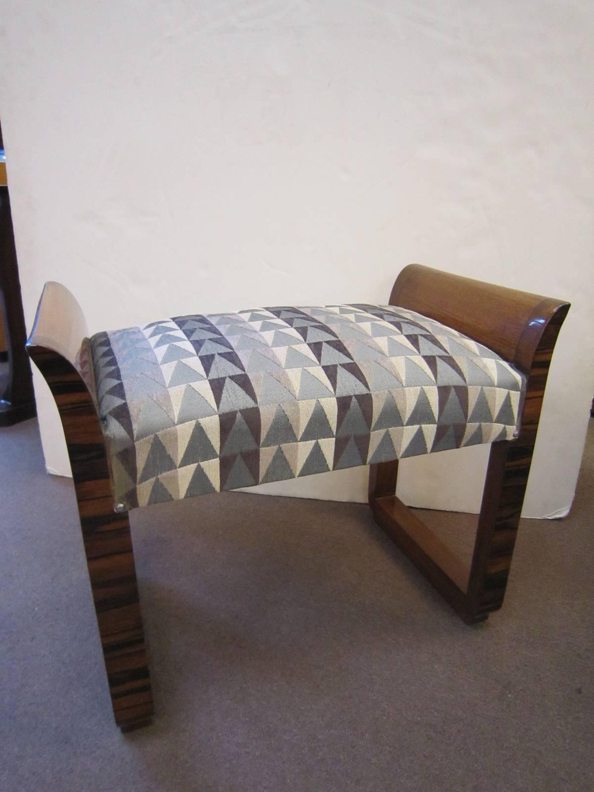 Fabulous Modernist Cubist Design, Macassar Ebony Upholstered Bench 2