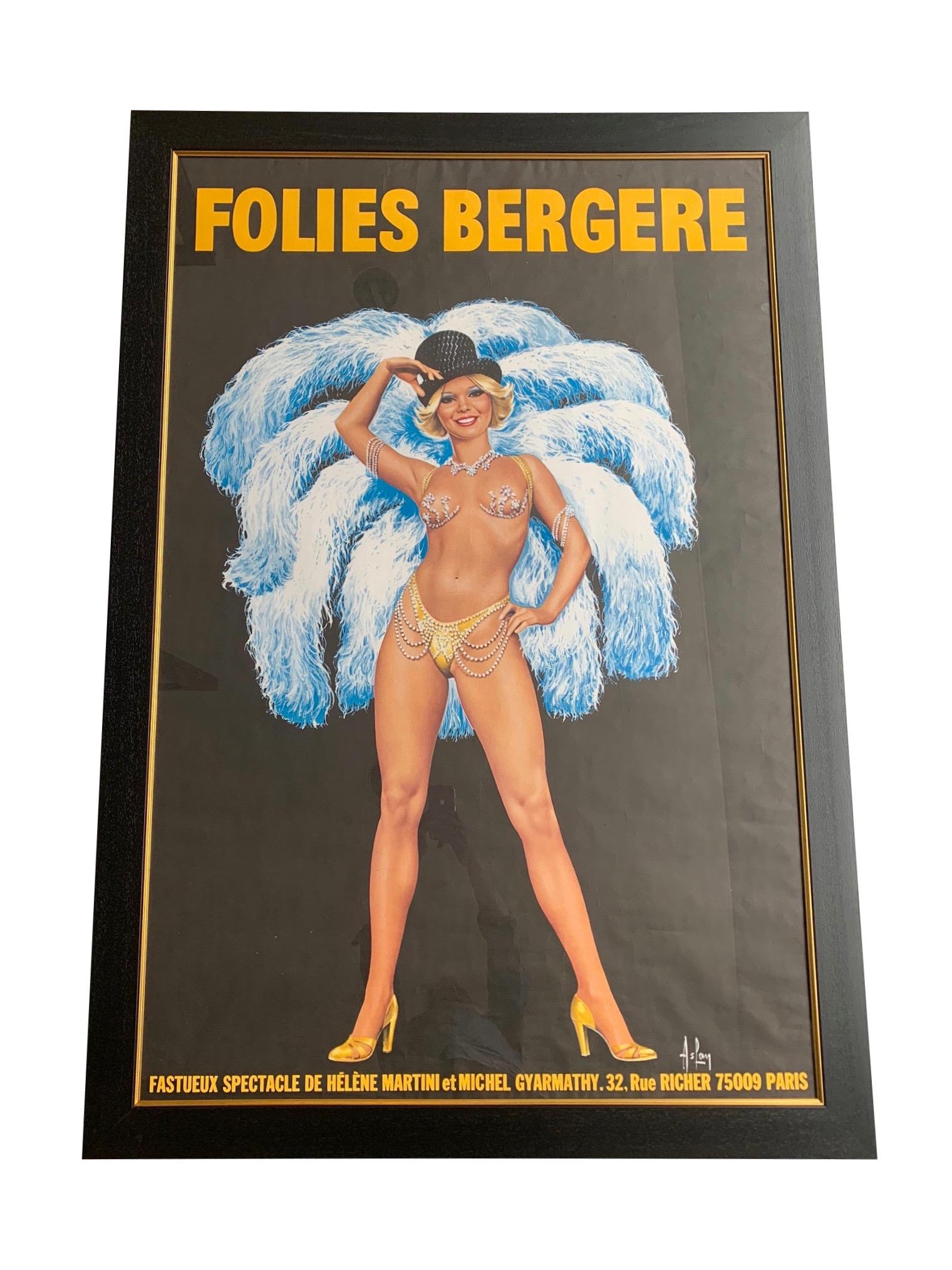 Fabulous Original 1960s Large Folies Bergere Poster by Artist Alain Gourdon In Good Condition In London, GB