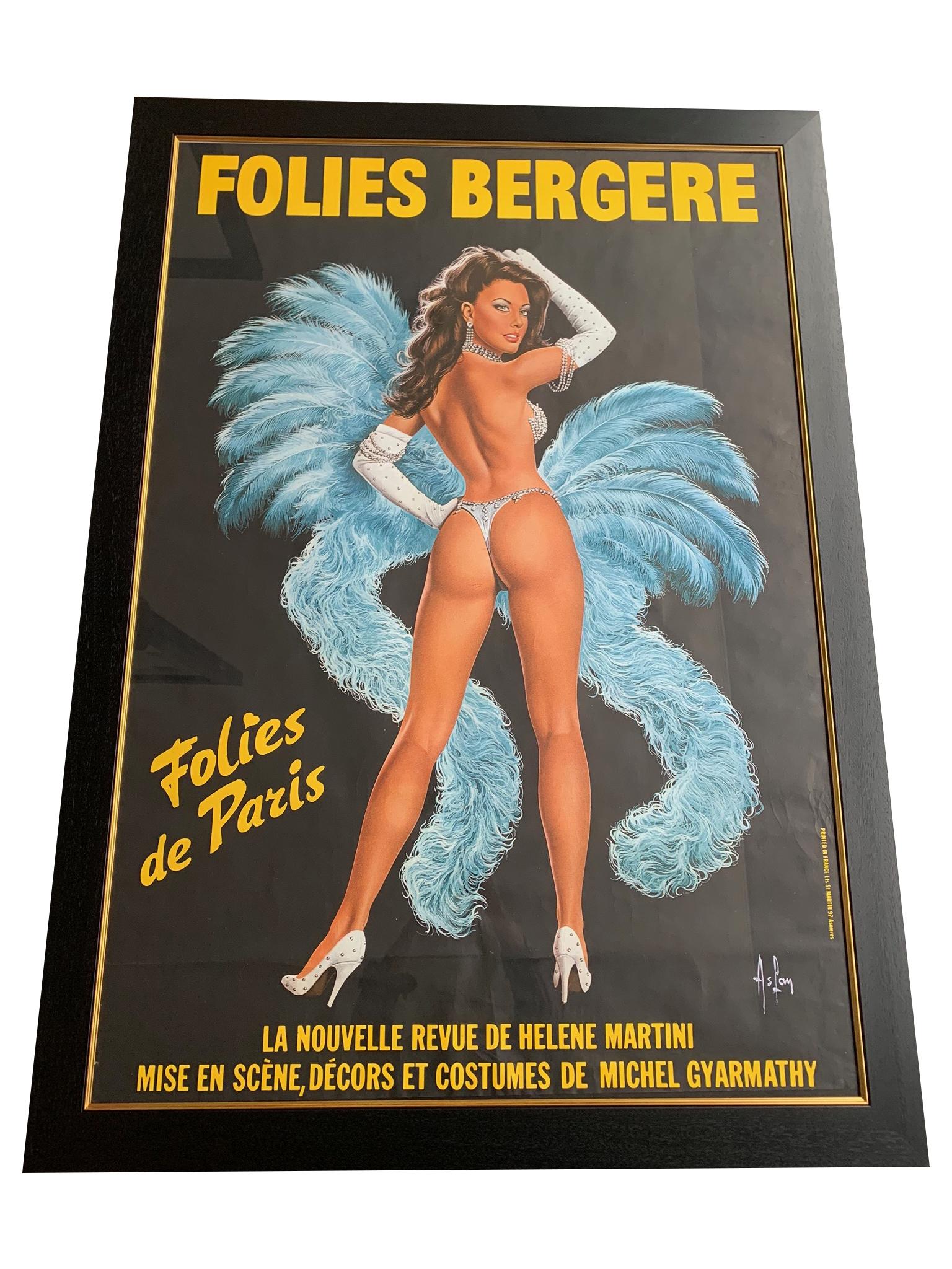 Glass Fabulous Original 1960s Large Folies Bergere Poster by Artist Alain Gourdon
