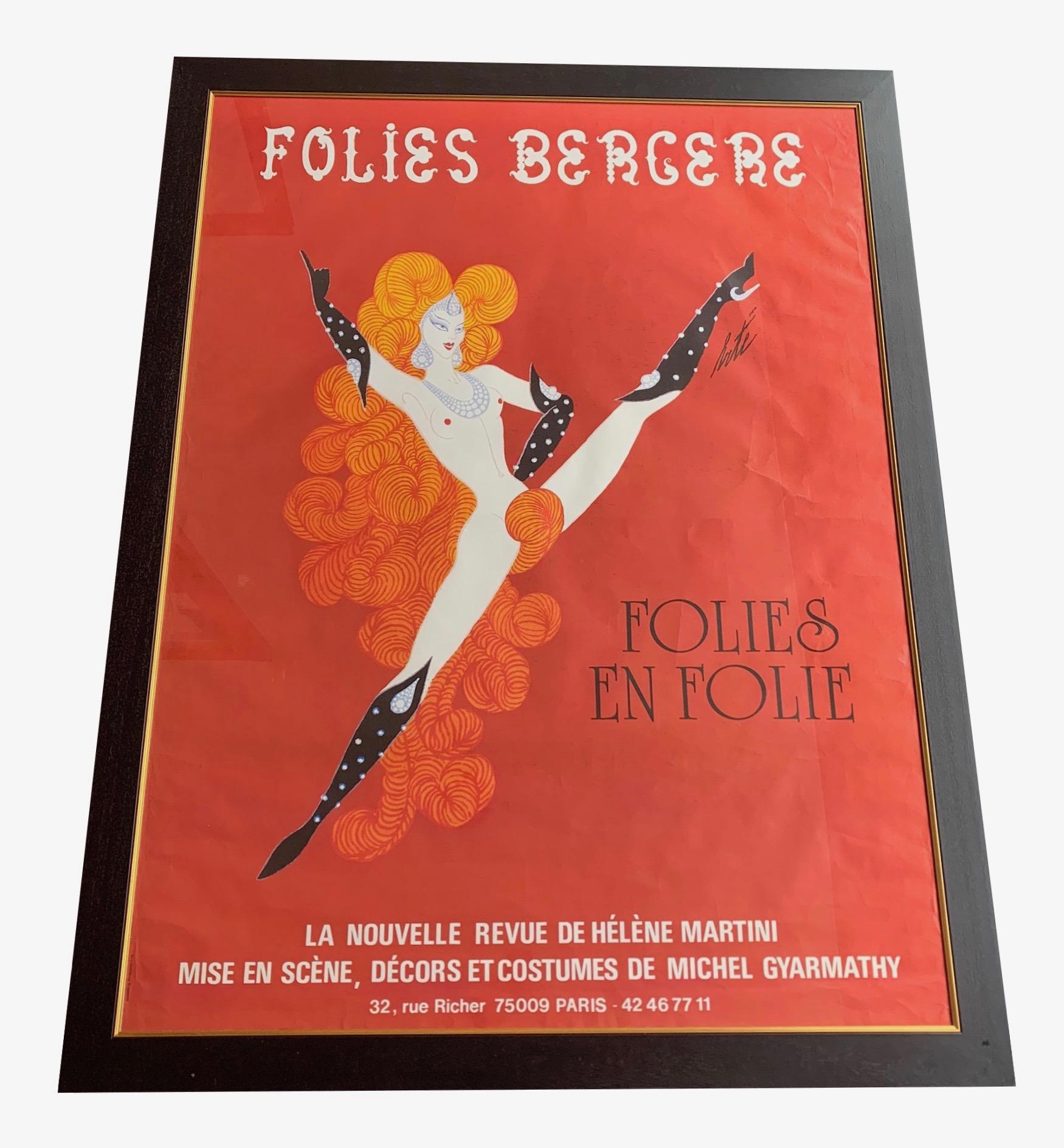 Fabulous Original 1960s Large Folies Bergere Poster by Artist Alain Gourdon 1