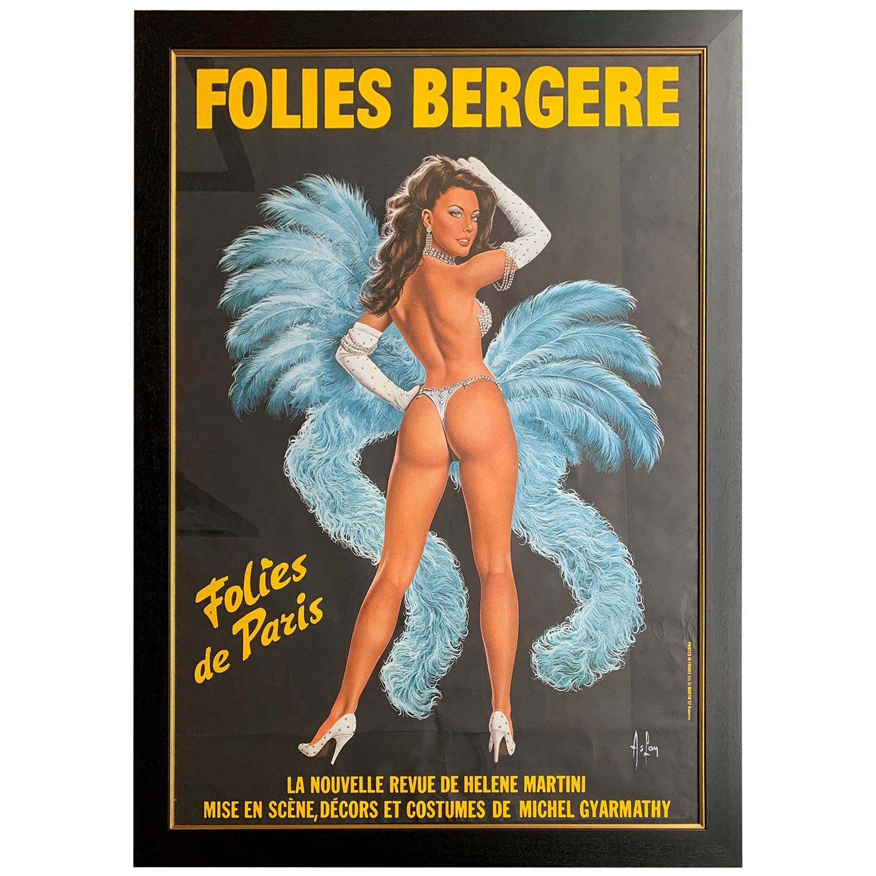 Fabulous Original 1960s Large Folies Bergere Poster by Artist Alain Gourdon