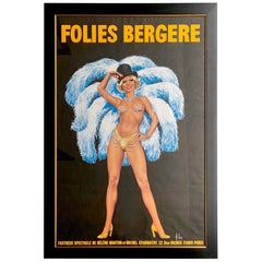 Fabulous Original 1960s Large Folies Bergere Poster by Artist Alain Gourdon