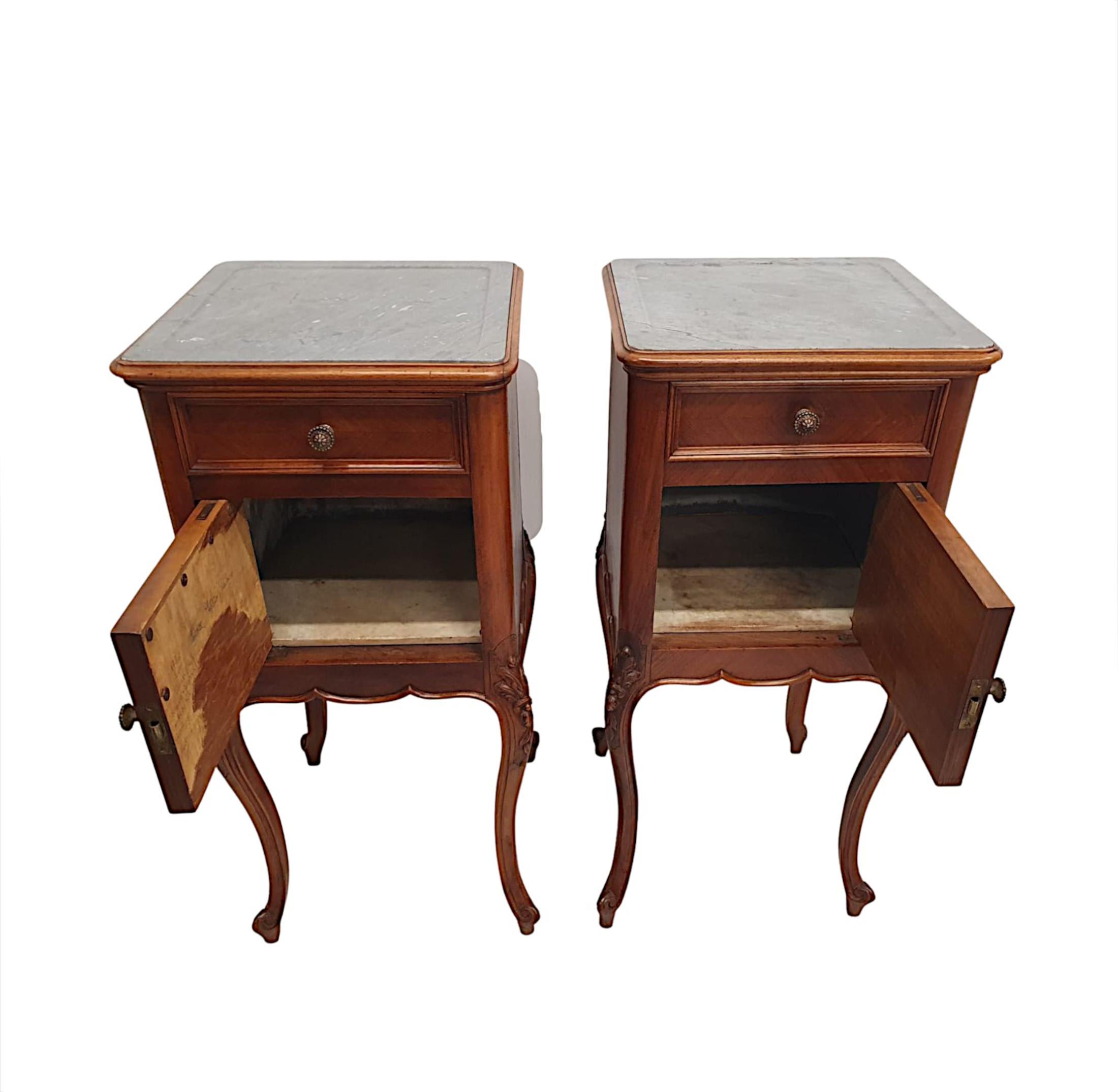 French A Fabulous Pair of 19th Century Marble Top Bedside Tables  For Sale