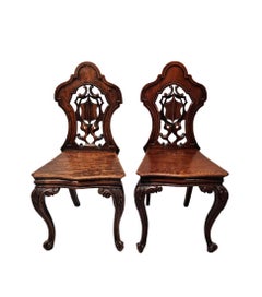 A Fabulous Pair of 19th Century Oak Hall Chairs