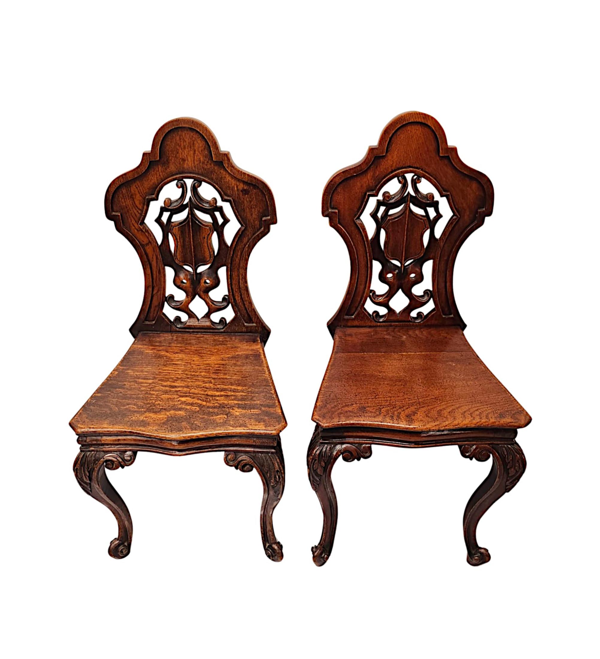 English  A Fabulous Pair of 19th Century Oak Hall Chairs For Sale