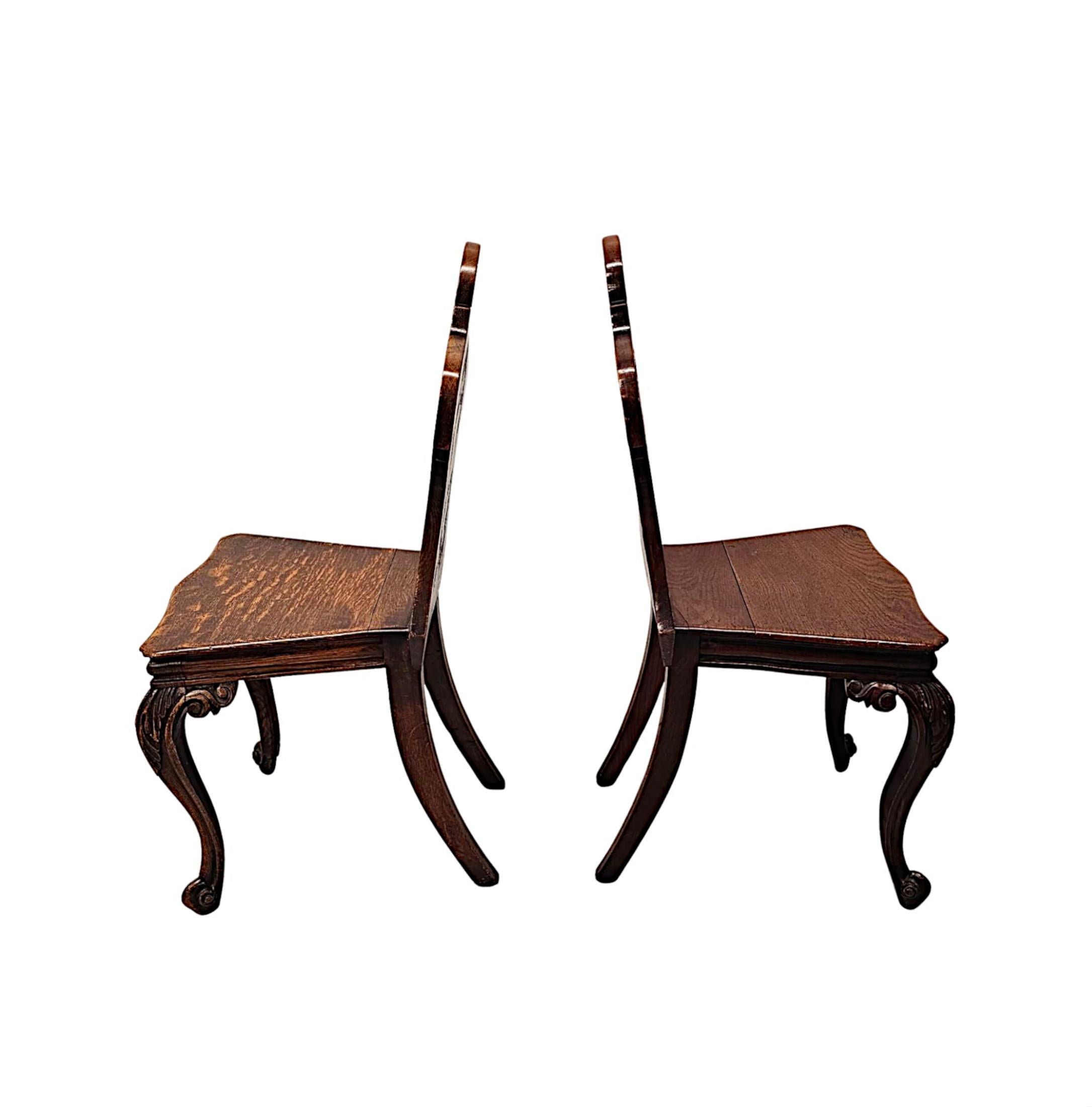  A Fabulous Pair of 19th Century Oak Hall Chairs For Sale 1