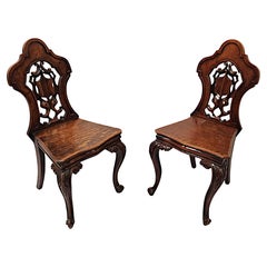 Antique  A Fabulous Pair of 19th Century Oak Hall Chairs
