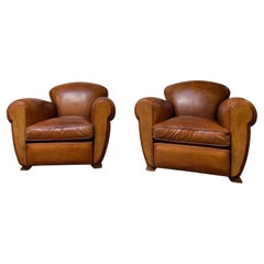 A Fabulous Pair of Art Deco French Leather club Chairs Cuban Lounge Models C1940