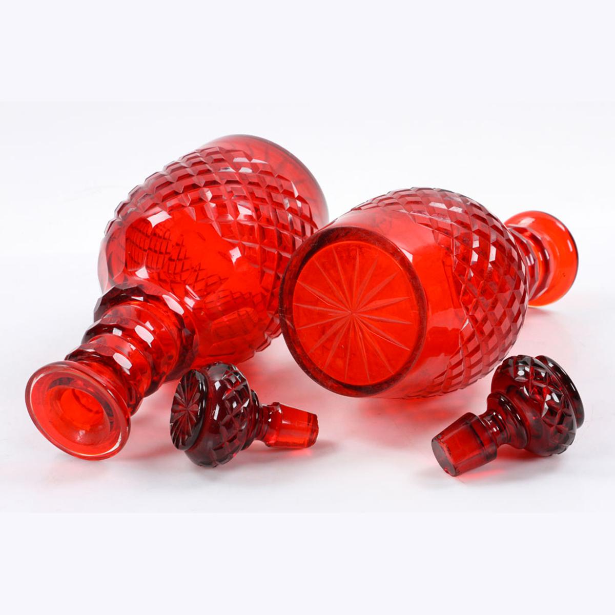 Czech Fabulous Pair of Bohemian Cut Glass Ruby Decanters