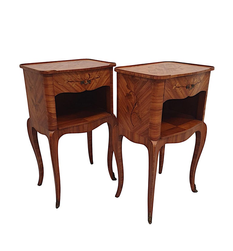 A Fabulous Pair of Early 20th Century Inlaid Bedside For Sale