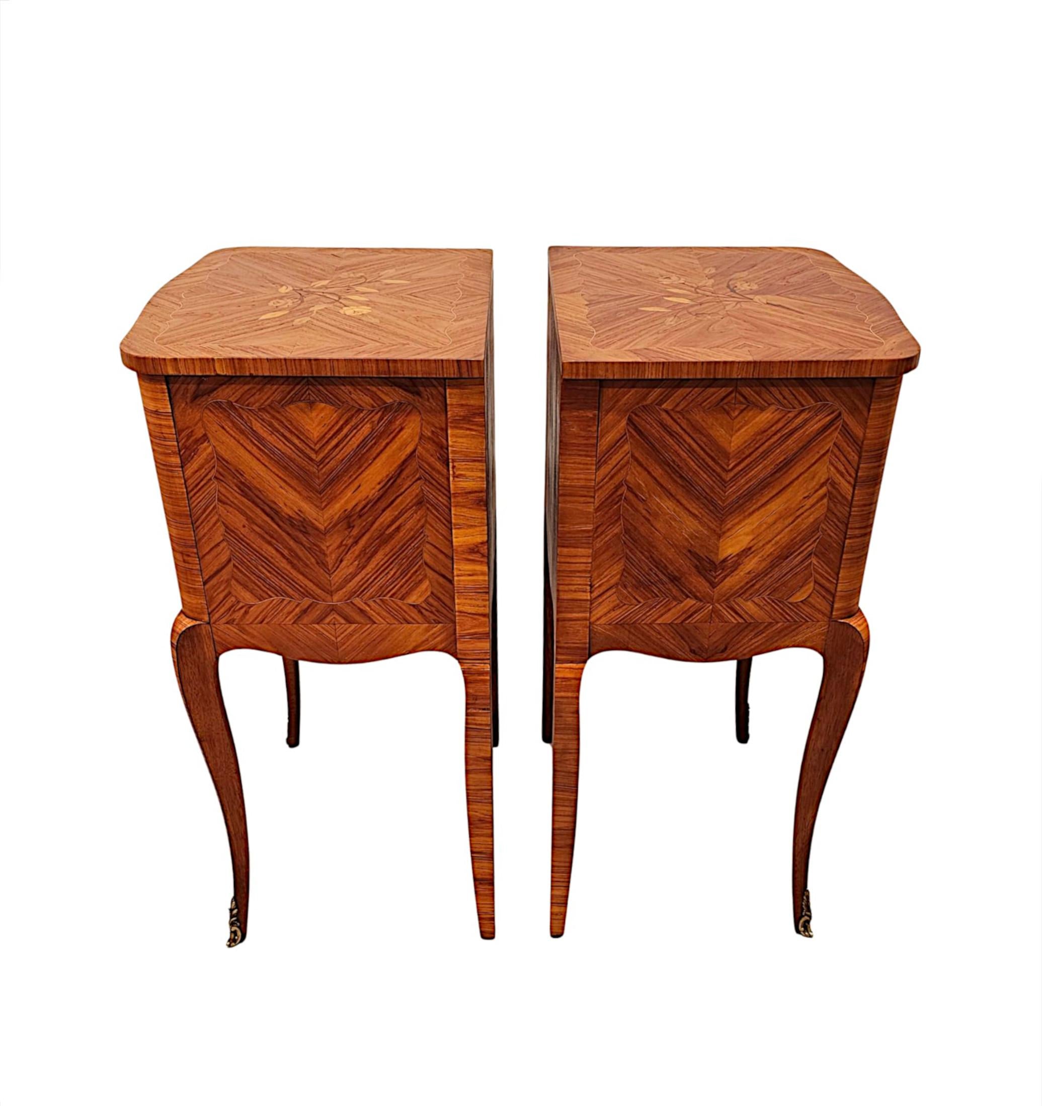 A Fabulous Pair of Early 20th Century Marquetry Inlaid Bedside Tables or Chests In Good Condition For Sale In Dublin, IE